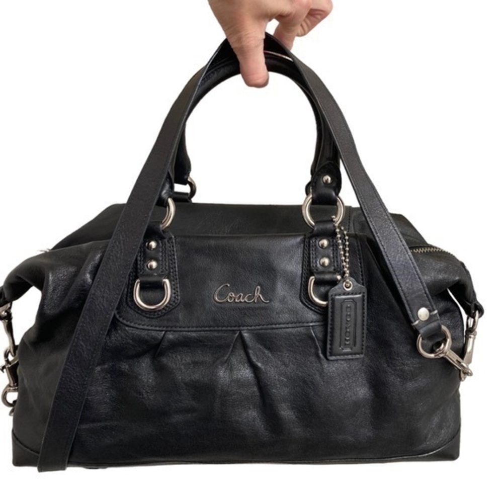 Coach F15447 black leather Ashley two way satchel bag